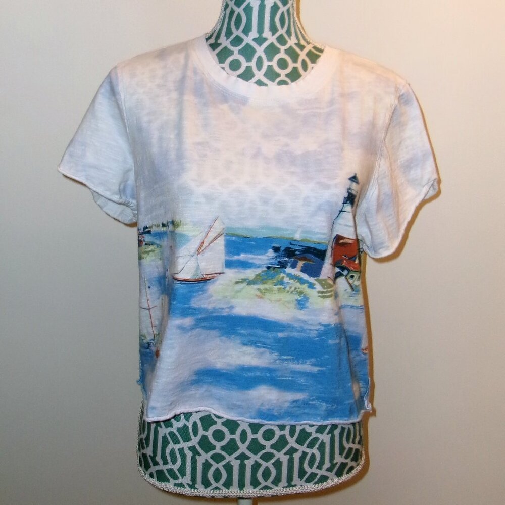 Anthropologie Maeve Caitlin boxy crop beach scene tee top, tagged m but fits xl - Picture 2 of 4